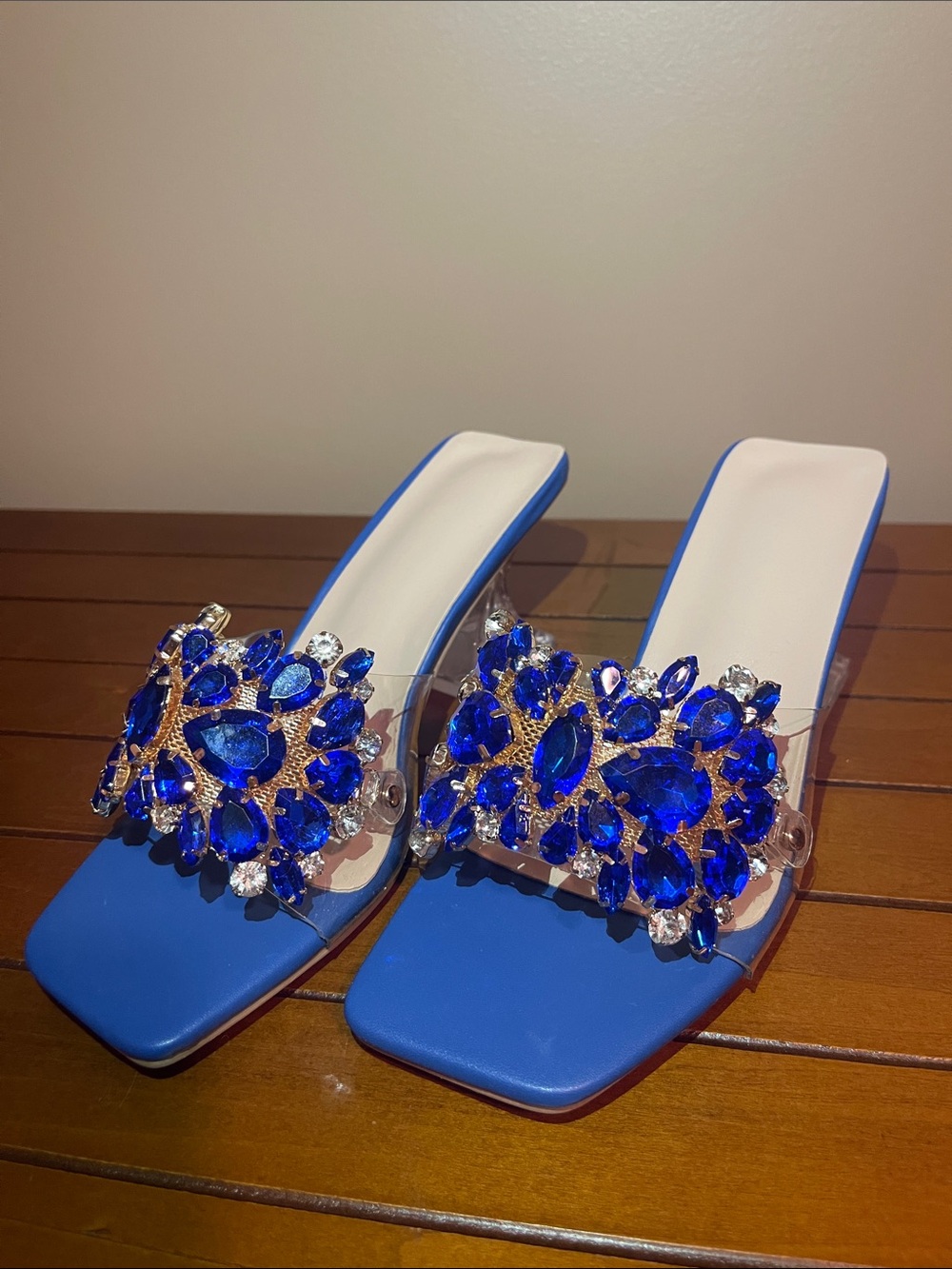Women’s Blue Jeweled Slide Sandals